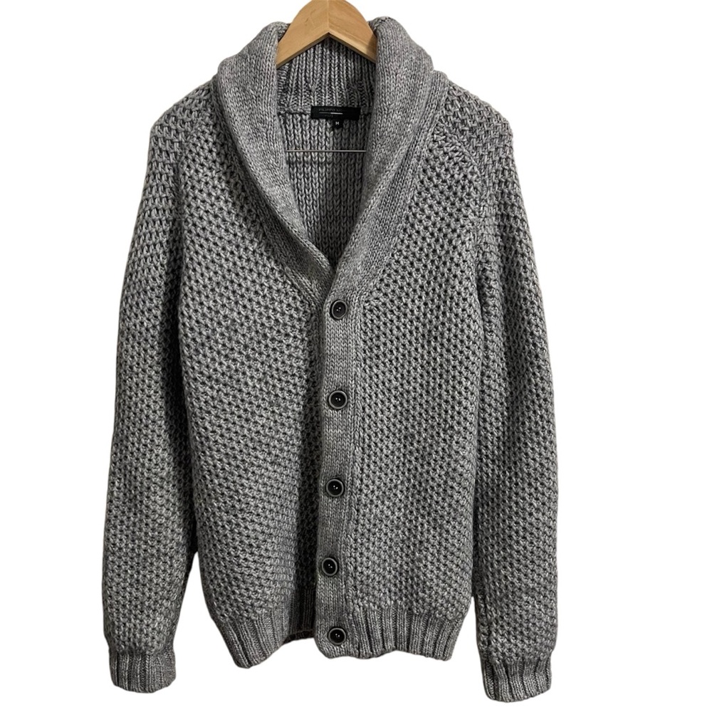 Vintage Alpaca and Virgin Wool Shawl Collar Cardigan Sweater Made in Italy Gray